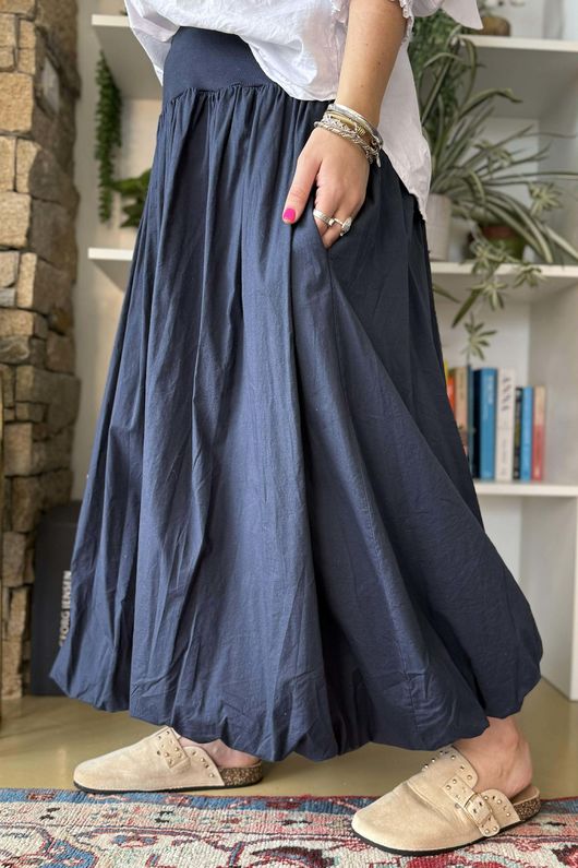 Paloma Bubble Hem Midi Skirt Navy 